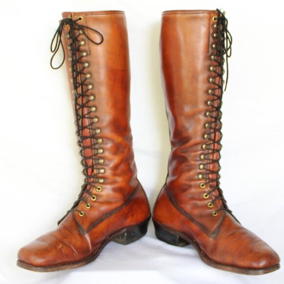 Frye Shoes - Vintage Frye Brown Leather Lace-up Equestrian Riding campus Black label Boots